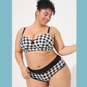 Torrid - Second Skin Mid-Rise Cheeky Lace Trim Panty in Retro Gingham Rich Black